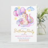 Waterverf eenhoornballonnen jarig kaart (Staand voorkant)