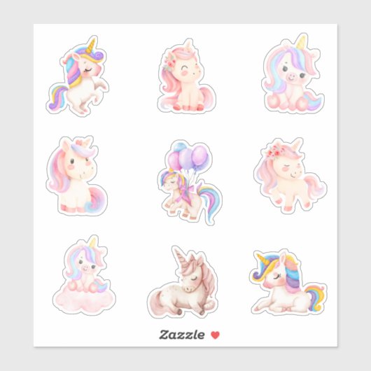 Waterverf Eenhoorns Sticker (Vel)