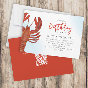 Waterverf Eenvoudige Birthday Red Lobster QR-code Kaart