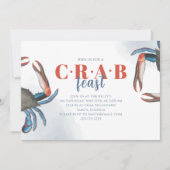 Waterverf Eenvoudige Blauwe Krab Feast Ocean Party Kaart (Voorkant)