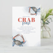 Waterverf Eenvoudige blauwe krab Feast Party QR-co Kaart (Staand voorkant)