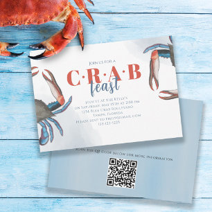Waterverf Eenvoudige blauwe krab Feast Party QR-co Kaart