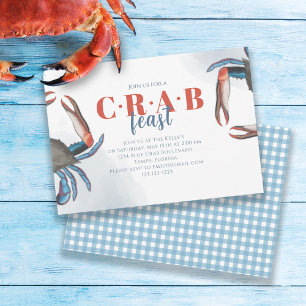 Waterverf Eenvoudige Blauwe Krab Feest Gingham Fee Kaart