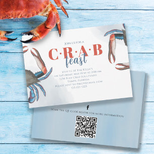 Waterverf Eenvoudige blauwe krab QR-code Sociale m Kaart