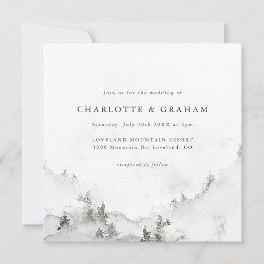 Waterverf Eenvoudige Bos Bruiloft Kaart (Voorkant)