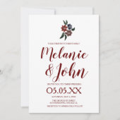 Waterverf Eenvoudige Bourgogne Floral Romantic Wed Kaart (Voorkant)