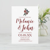 Waterverf Eenvoudige Bourgogne Floral Romantic Wed Kaart (Staand voorkant)