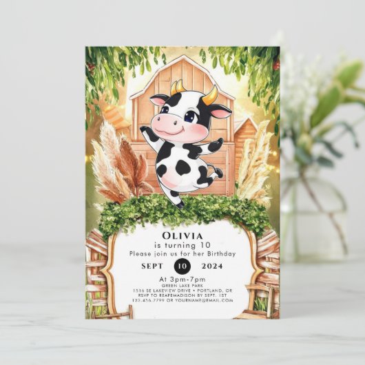 Waterverf Eenvoudige Koe Verjaardag Kaart (Staand voorkant)