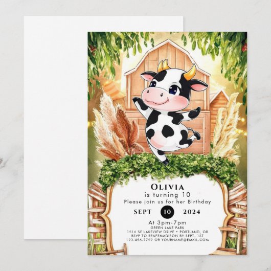 Waterverf Eenvoudige Koe Verjaardag Kaart (Voorkant / Achterkant)