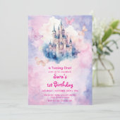 Waterverf Eerste 1e Verjaardag Castle & Butterfly Kaart (Staand voorkant)