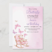 Waterverf Eerste 1e Verjaardag Teddy & Butterfly Kaart (Voorkant)