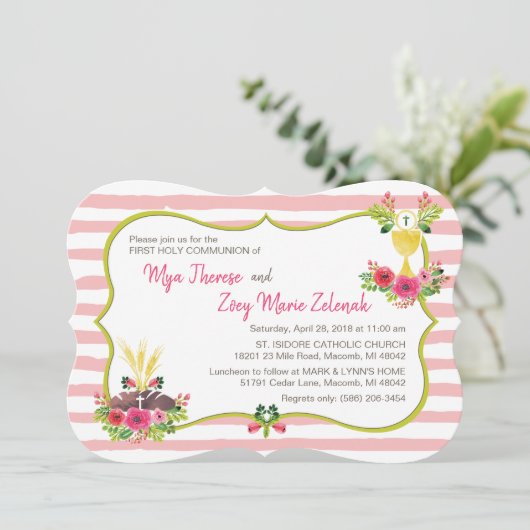 Waterverf eerste communie uitnodiging (Staand voorkant)