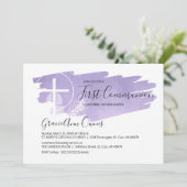 Waterverf Eerste Communie Uitnodiging - Paarse (Staand voorkant)