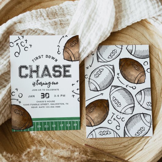 Waterverf eerste down Football verjaardagsuitnodig Kaart