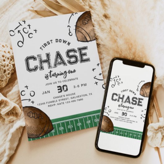 Waterverf eerste down Football verjaardagsuitnodig Kaart