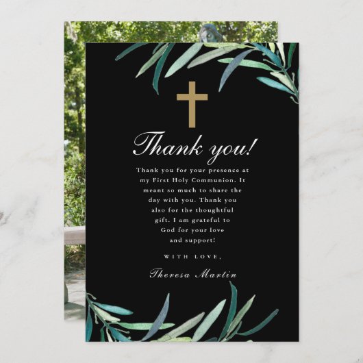 Waterverf eerste heilige communie foto dank u aankondiging (Voorkant / Achterkant)