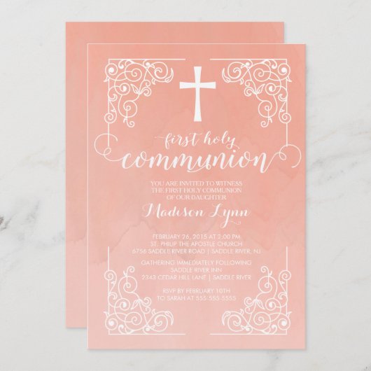 Waterverf Eerste Heilige Communie Uitnodiging (Voorkant / Achterkant)