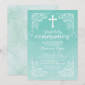 Waterverf Eerste Heilige Communie Uitnodiging (Voorkant / Achterkant)