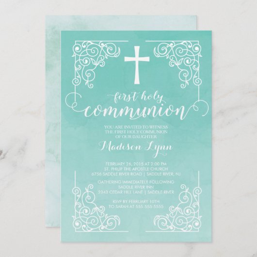 Waterverf Eerste Heilige Communie Uitnodiging (Voorkant / Achterkant)