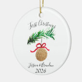 Waterverf Eerste Kerstboom Vrolijk en stralend Keramisch Ornament (Links)