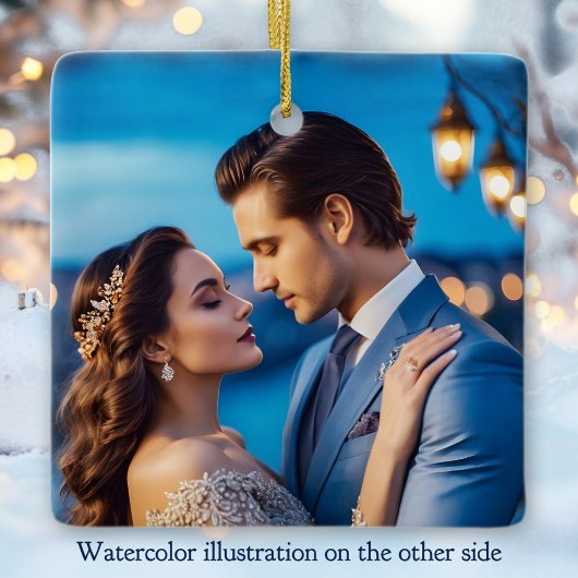 Waterverf Eerste Kerstdag meneer en mevrouw Foto Keramisch Ornament