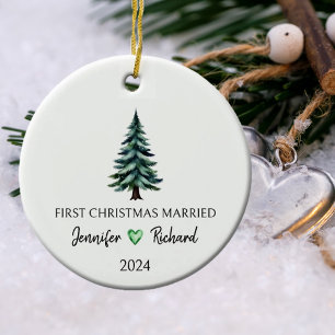 Waterverf eerste kerstman getrouwd keramisch ornament