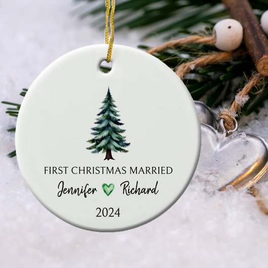 Waterverf eerste kerstman getrouwd keramisch ornament