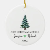 Waterverf eerste kerstman getrouwd keramisch ornament (Voorkant)
