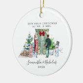 Waterverf | Eerste Kerstmis als de heer & Mrs. Keramisch Ornament (Links)