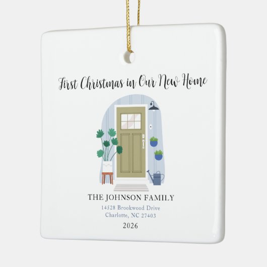 Waterverf Eerste Kerstmis in Ons Nieuwe Huis Keramisch Ornament (Links)