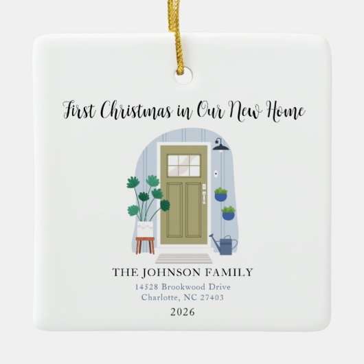 Waterverf Eerste Kerstmis in Ons Nieuwe Huis Keramisch Ornament (Voorkant)