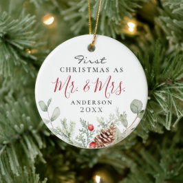 Waterverf Eerste Kerstmis Mr. + mevrouw Ornament