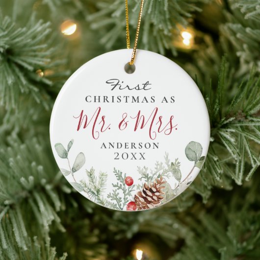 Waterverf Eerste Kerstmis Mr. + mevrouw Ornament (Boom)