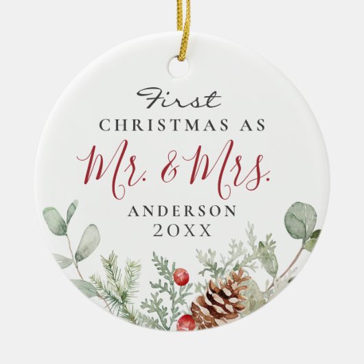 Waterverf Eerste Kerstmis Mr. + mevrouw Ornament (Voorkant)