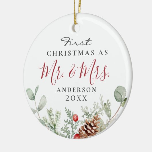 Waterverf Eerste Kerstmis Mr. + mevrouw Ornament (Links)
