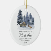 Waterverf Eerste Kerstmis Rustic Woodlands Foto  Keramisch Ornament (Rechts)