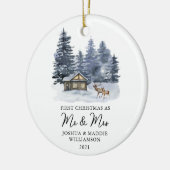 Waterverf Eerste Kerstmis Rustic Woodlands Foto  Keramisch Ornament (Links)