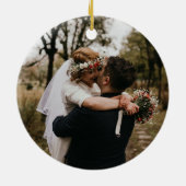 Waterverf Eerste Kerstmis Rustic Woodlands Foto  Keramisch Ornament (Achterkant)