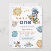 Waterverf eerste reis rond de zon 1e verjaardag kaart (Voorkant)