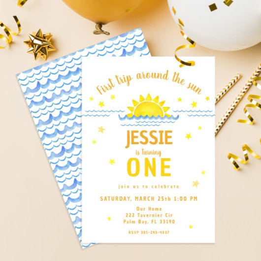 Waterverf eerste reis rond de zon - Uitnodiging