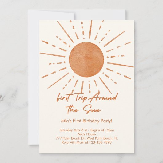 Waterverf eerste reis rond de zon Verjaardag Kaart (Voorkant)