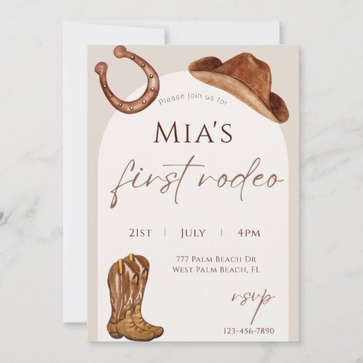 Waterverf Eerste Rodeo 1e verjaardag Kaart (Voorkant)