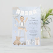 Waterverf eerste verjaardag Baby in kinderstoel Kaart (Staand voorkant)