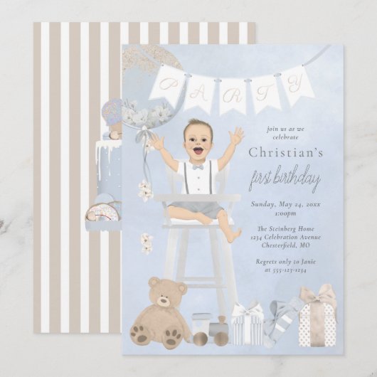 Waterverf eerste verjaardag Baby in kinderstoel Kaart (Voorkant / Achterkant)