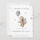 Waterverf eerste verjaardag draak met ballon kaart (Voorkant)