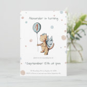 Waterverf eerste verjaardag draak met ballon kaart (Staand voorkant)