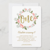 Waterverf Eerste Verjaardag Goud en Roze Bloemen Kaart (Voorkant)