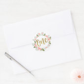 Waterverf Eerste Verjaardag Goud en Roze Bloemen Ronde Sticker (Envelop)