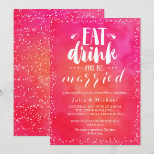 Waterverf Eet Drink & Be Married Paar Douche Kaart