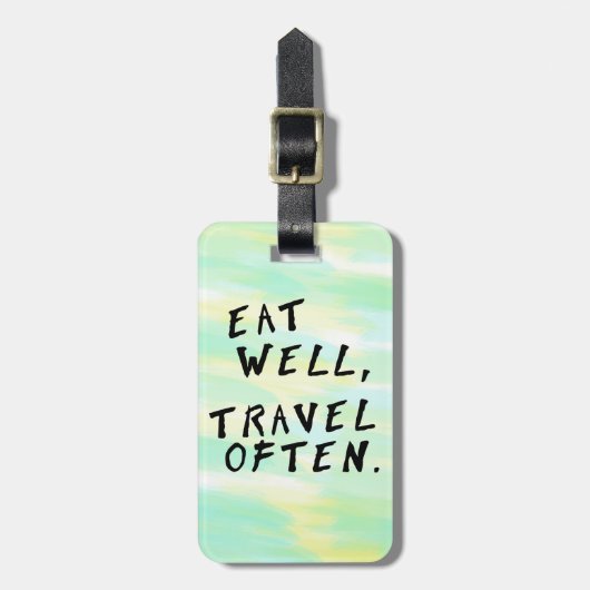 Waterverf "Eet goed, reis vaak" Bagagelabel (Voorkant verticaal)